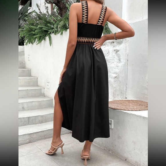 Boho chevron trim slit thigh maxi dress - Picture 3 of 6